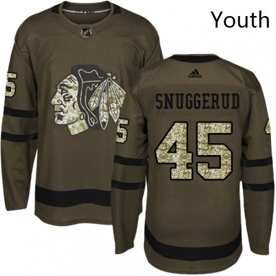 Youth Adidas Chicago Blackhawks 45 Luc Snuggerud Authentic Green Salute to Service NHL Jersey